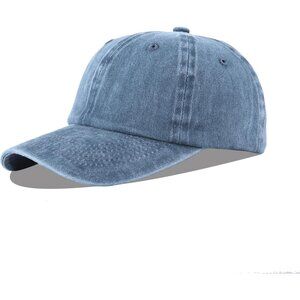 Unisex Washed-denim Blue Baseball Cap Cotton Fits Washed Denim Adjustable Hat